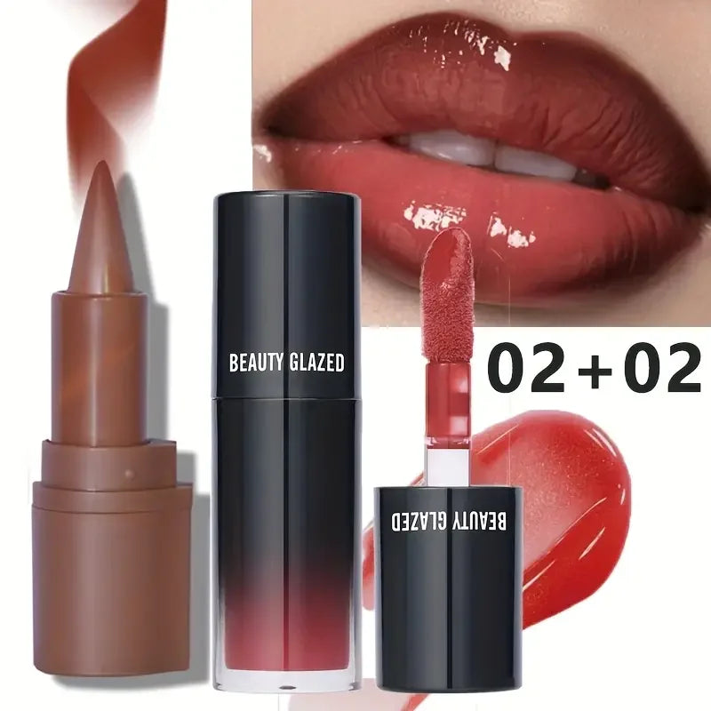 Beauty Glazed Glitter Lip Gloss & Brown Liner Combo | 2pc Set Lip Gloss & Liner Set QXL 02 02
