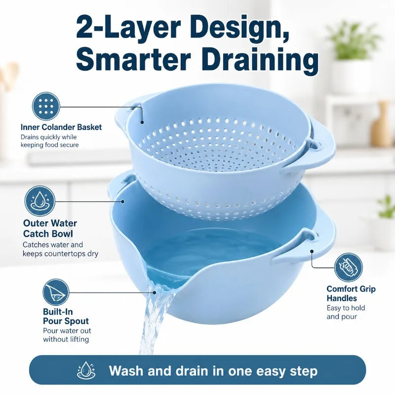 2-Layer Flip Colander Bowl | Kitchen Drain Basket Kitchen Colander Bowl QXL
