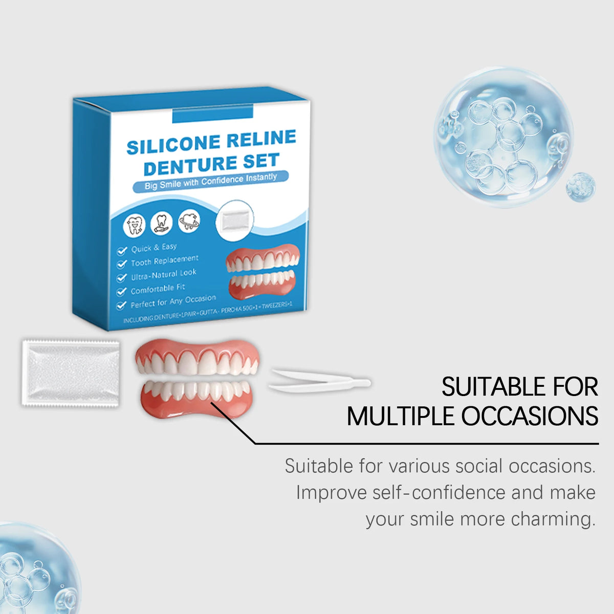 Silicone Temporary Denture Veneer Kit | Upper & Lower Set Temporary Denture Kit QXL