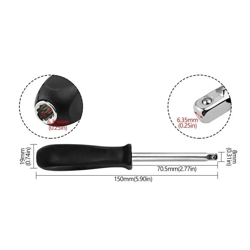 150mm 1/4" Female Square Drive Socket Wrench Handle Socket Wrench Handle QXL