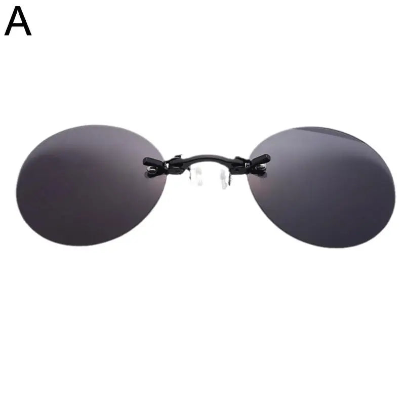 UV400 Frameless Pince-Nez Sunglasses | Round Rimless Vintage Vintage Sunglasses QXL Black