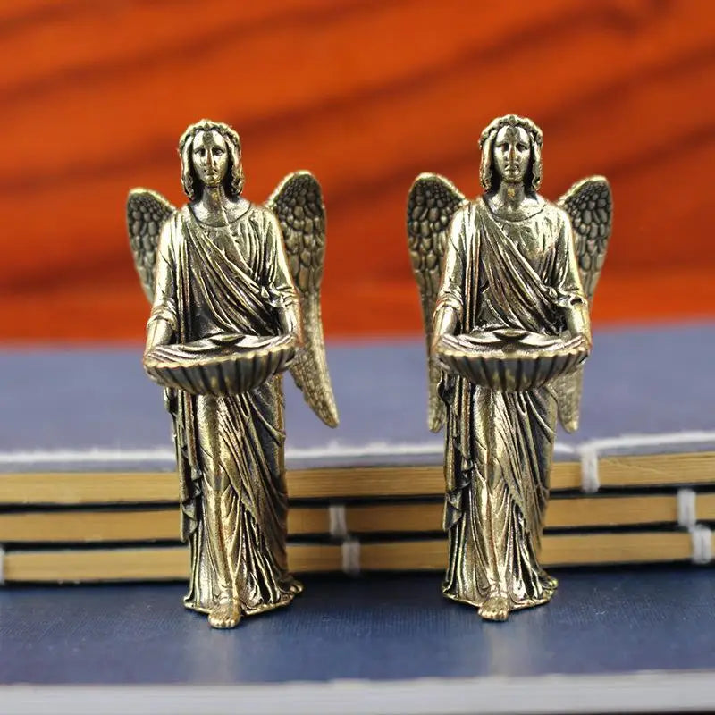 Brass Angel Statue Figurine | Mini Desktop Copper Ornament Decorative Figurine QXL