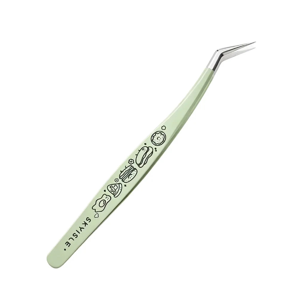 Curved Lash Extension Tweezers | Cartoon Anti-Static Steel Lash Extension Tweezer QXL Green