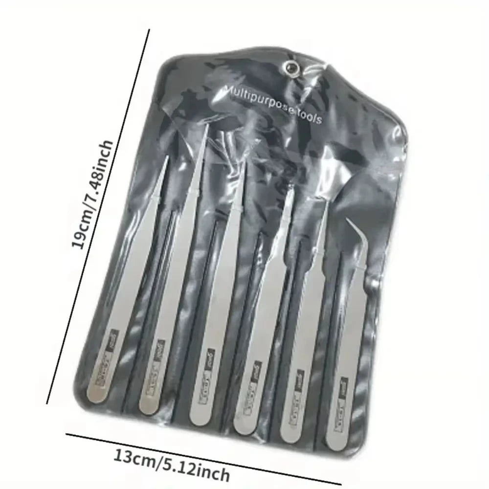 6-Piece Stainless Steel Precision Tweezers Set | Bent & Straight Precision Tweezers Set QXL