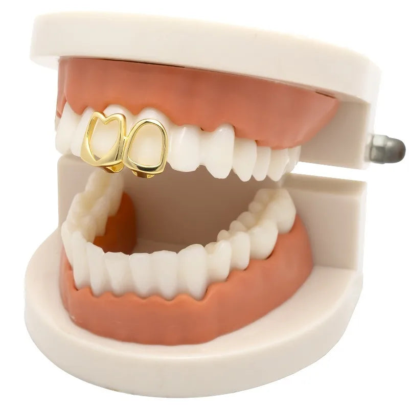 Hollow Heart Grillz Set | Gold & Silver Hip Hop Tooth Jewelry Hip Hop Grillz QXL