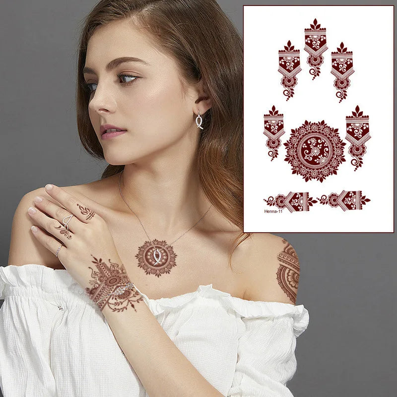 Brown Henna Mandala Temporary Tattoo Stickers – Hand & Finger Temporary Tattoo Stickers QXL