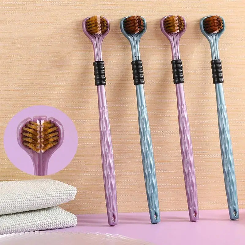 2-Pack 360° Three-Sided Toothbrush with Tongue Scraper Three-Sided Toothbrush QXL