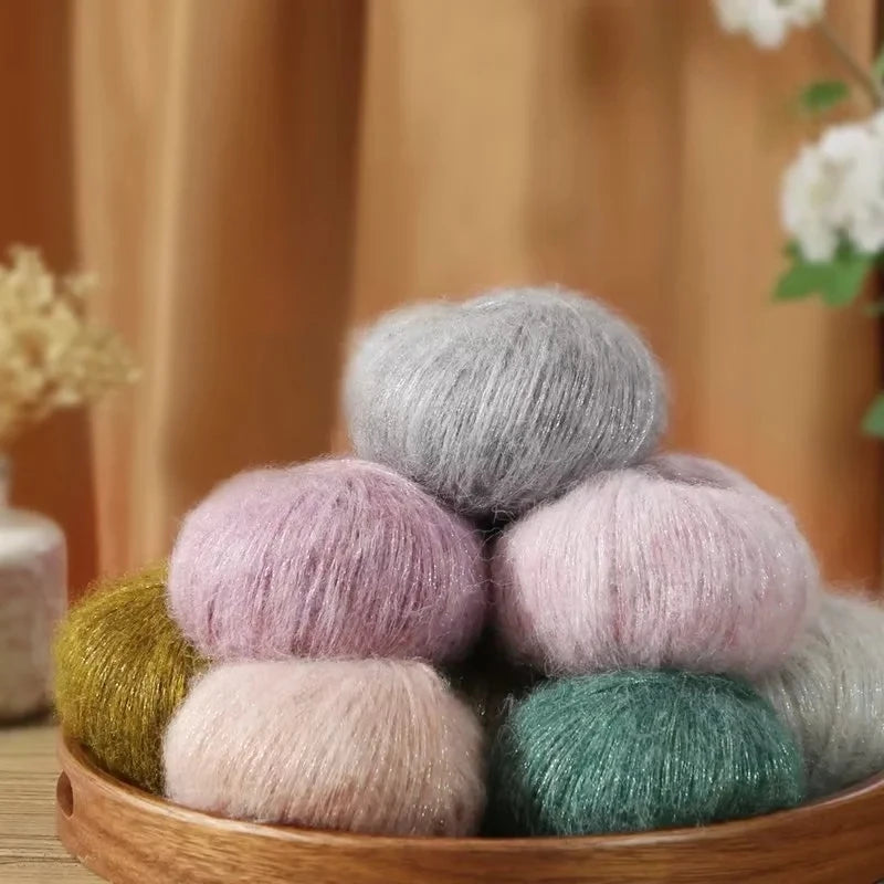 100% Mohair Yarn Ball 25g | DIY Knitting Weaving Glitter Wool Mohair Craft Yarn QXL