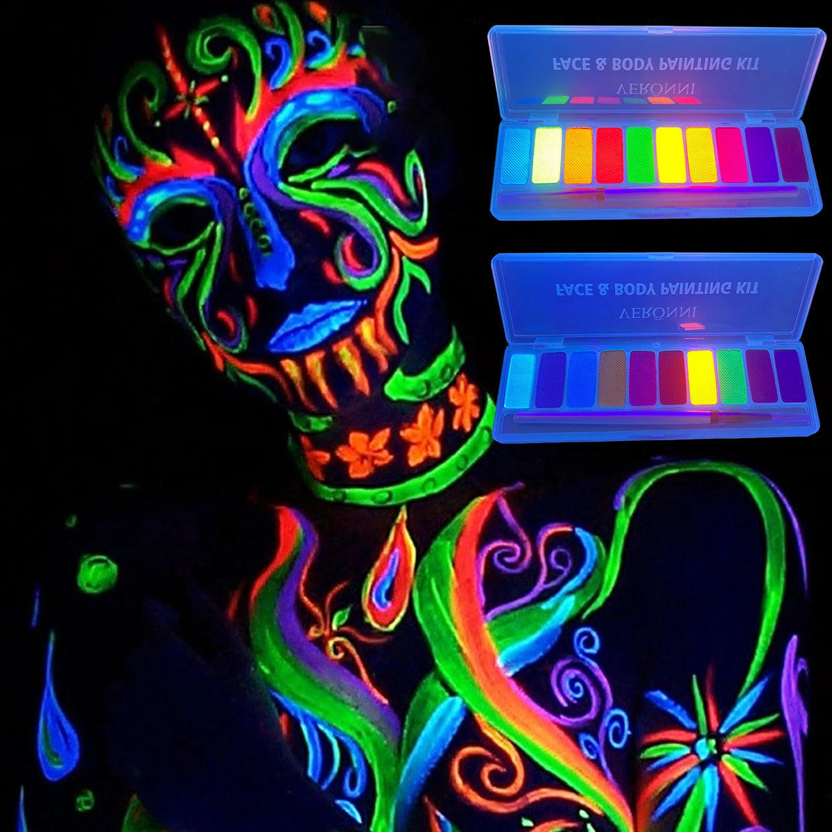 VERONNI 10-Color UV Glow Neon Face & Body Paint Palette Face & Body Paint QXL