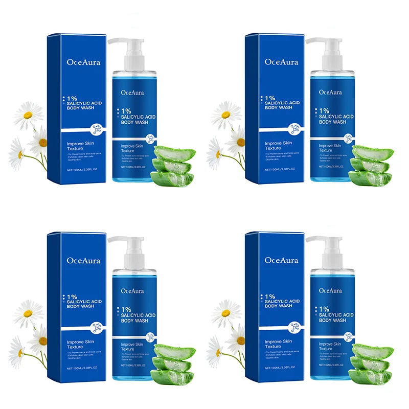 OceAura Salicylic Acid Body Wash 100ml | Exfoliating Shower Gel Exfoliating Body Wash QXL 4pcs Moisturizing