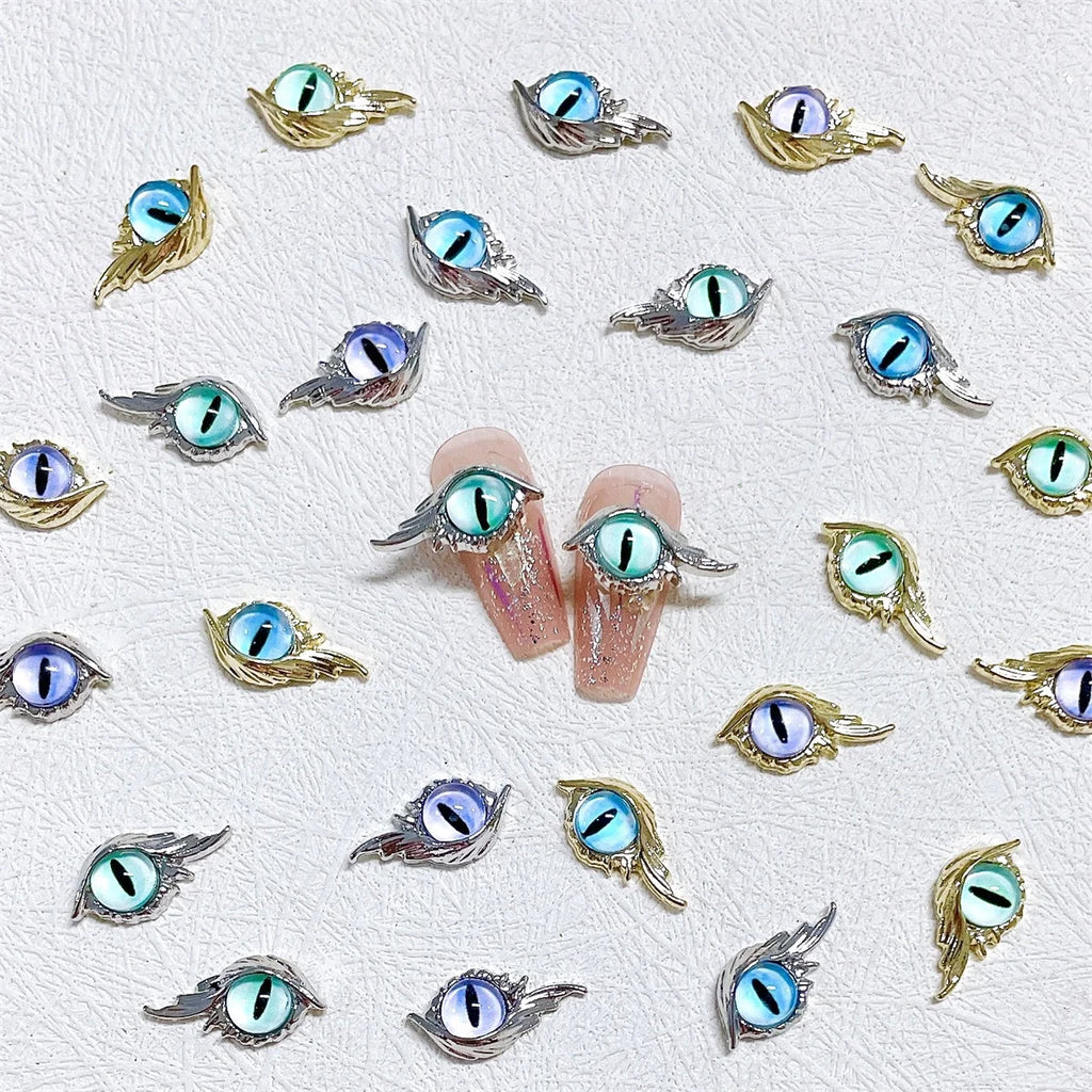 10-Pack 3D Alloy Eye Nail Charms | Punk Gold Silver Rhinestones Nail Art Charms QXL