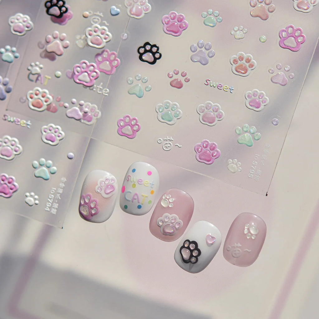 5D Cat Paw Nail Stickers | Cute Self-Adhesive Nail Art Decals Nail Art Stickers QXL