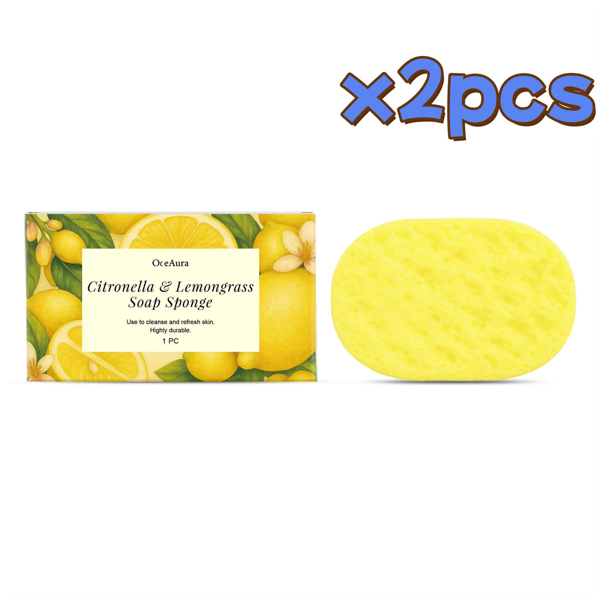 Lemongrass Bath Sponge | Exfoliating Lather-Boosting Scrubber Bath Sponge Scrubber QXL 2pc boxed