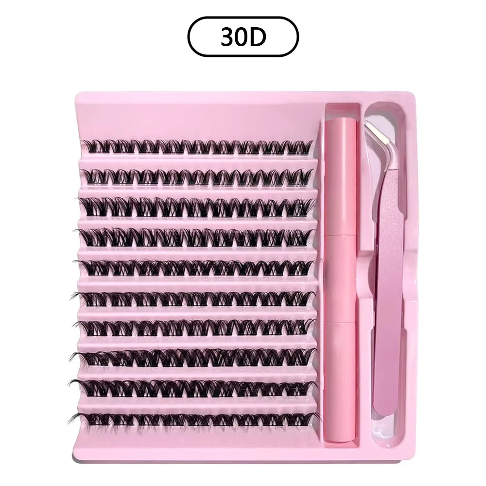 190-Pc 3D Cluster Lashes Kit | DIY Lash Extensions & Bond Seal Lash Extension Kit QXL Eyelash Set