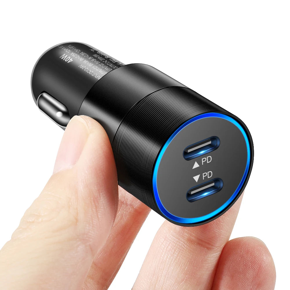 60W Dual USB-C Car Charger | PD Fast Charging Adapter USB-C Car Charger QXL