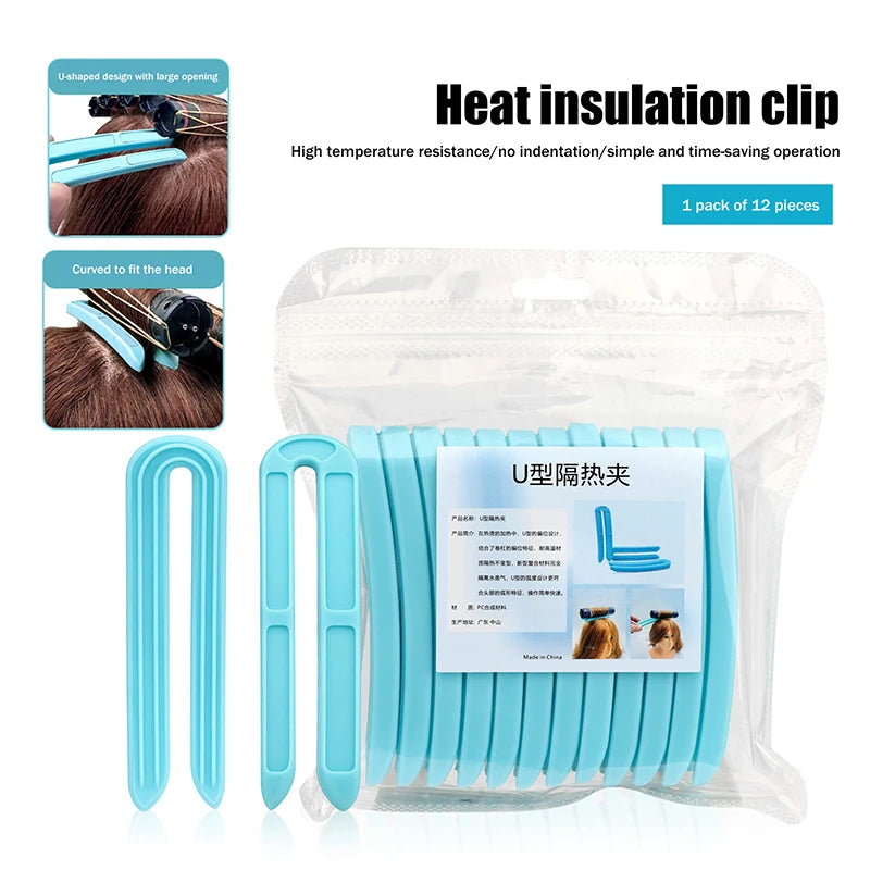 12-Pack U-Shaped Heat Insulation Perm Clips for Salon Curling Perm Hair Clips QXL