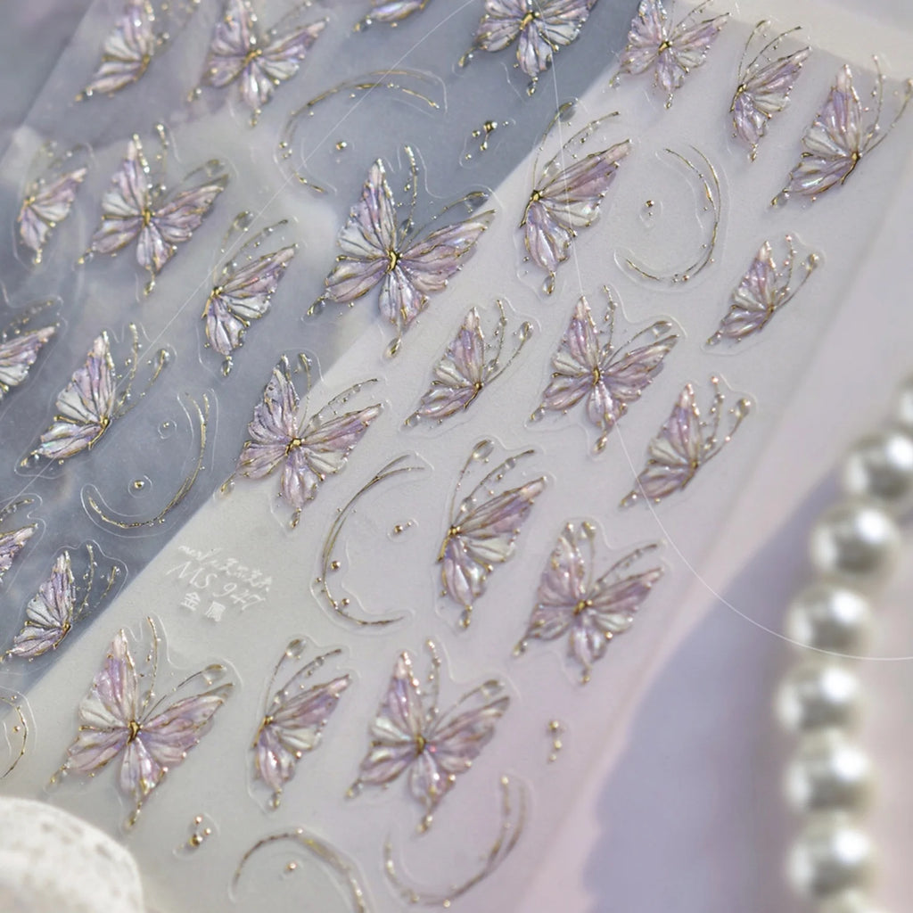 5D Butterfly Embossed Gold Nail Art Stickers | Luxury Decals Nail Art Stickers QXL