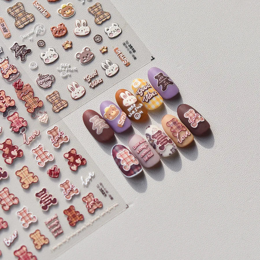 5D Kawaii Bear Nail Art Stickers | Self-Adhesive Decals Nail Art Stickers QXL
