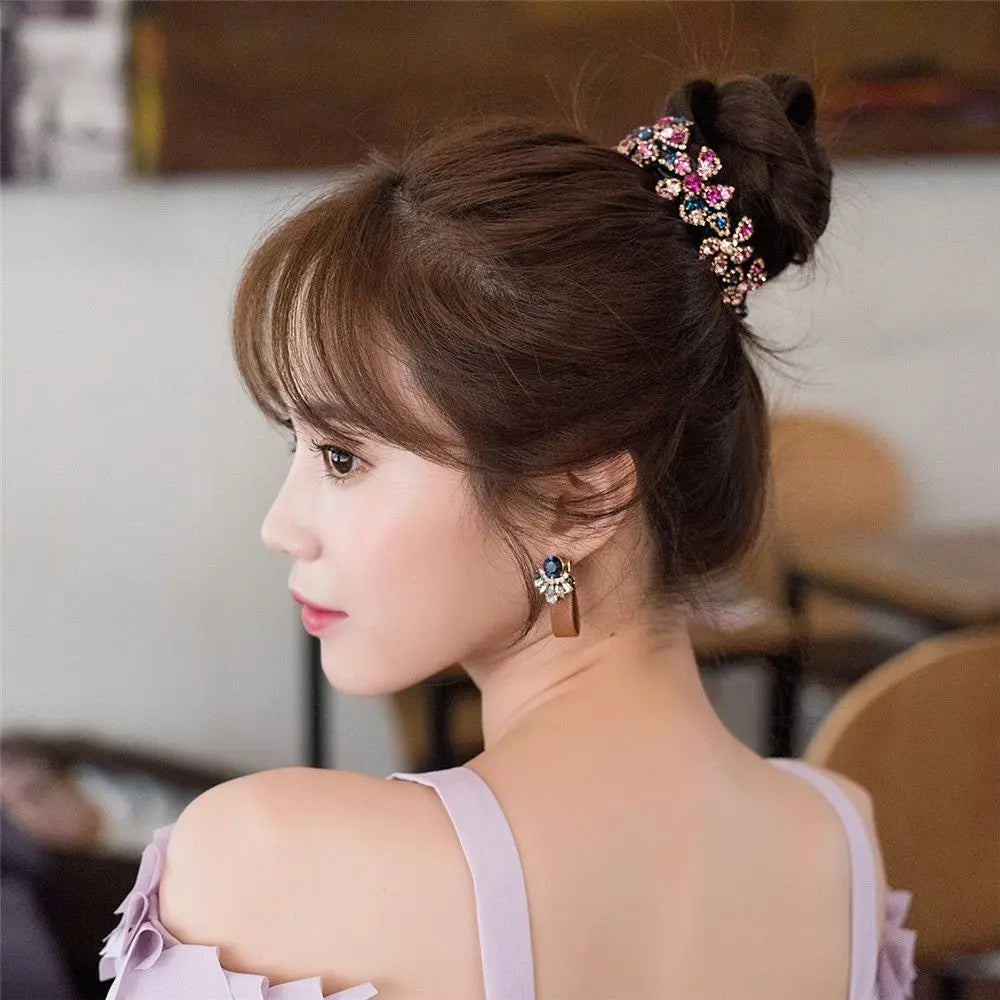 Rhinestone Flower Hair Claw Clip | Crystal Bun Maker Hairpin Crystal Hair Claw Clip QXL