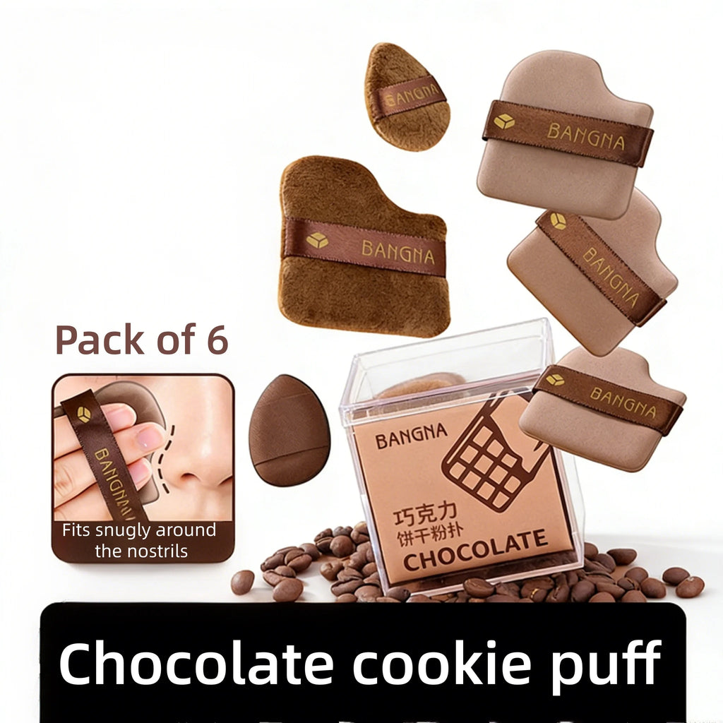 Chocolate Biscuit Powder Puff Set – Wet & Dry Sponge 6pc Makeup Sponge Puff QXL