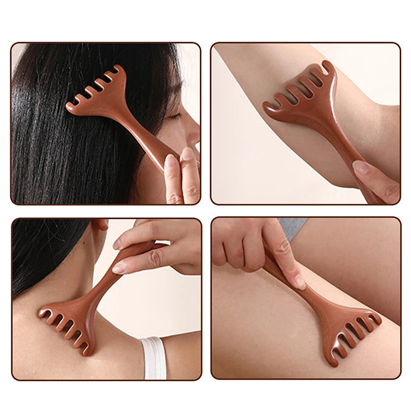 Sandalwood Deer Antler Scalp Massager & Gua Sha Wide Tooth Comb Scalp Massager Comb QXL
