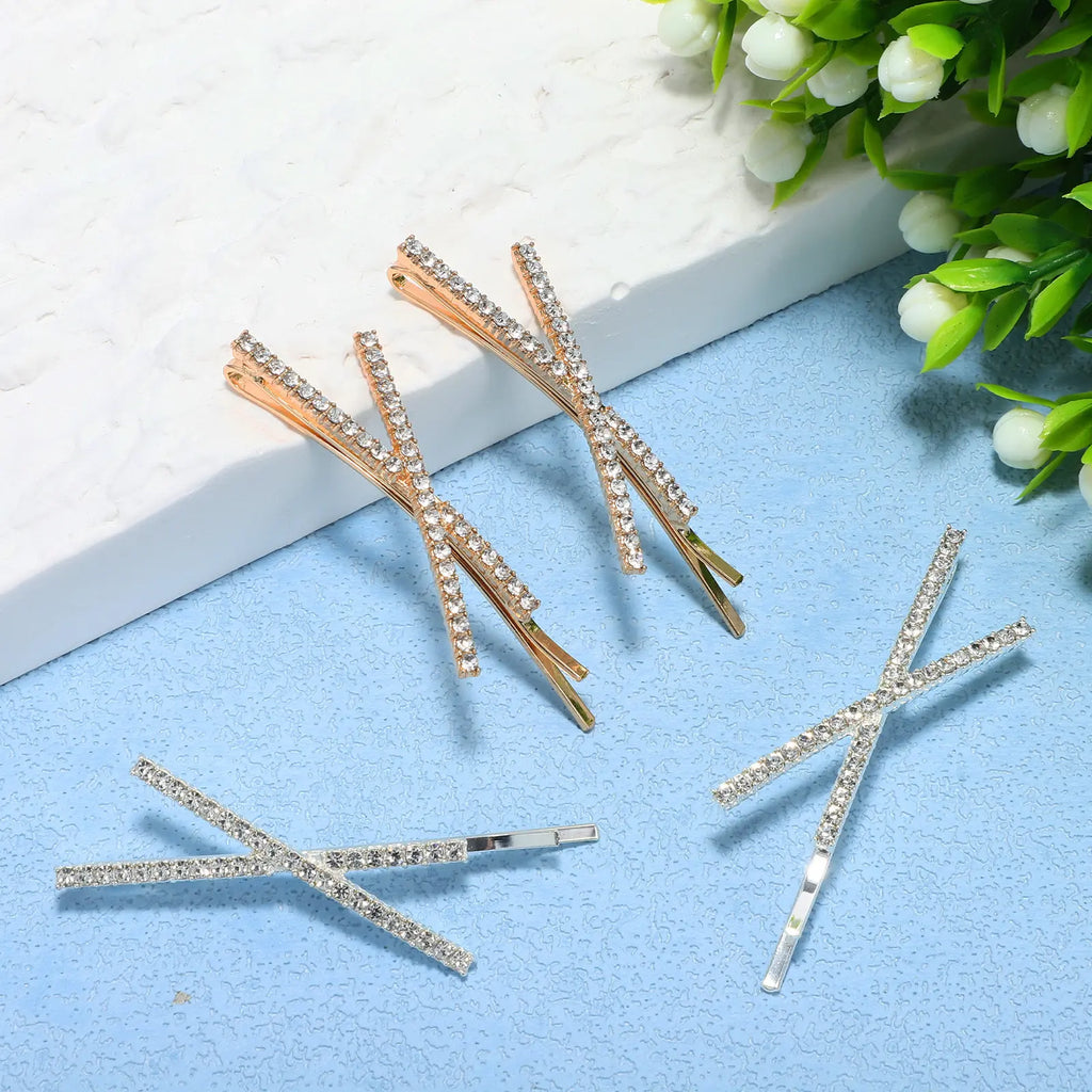 4-Pack Rhinestone X-Shape Hair Clips | Bridal Metal Hairpins Rhinestone Hair Clips QXL