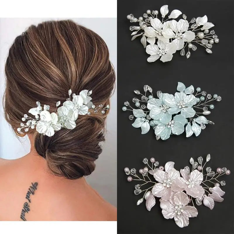 Crystal Pearl Flower Bridal Hairpin | Handmade Wedding Hair Bridal Hair Accessory QXL