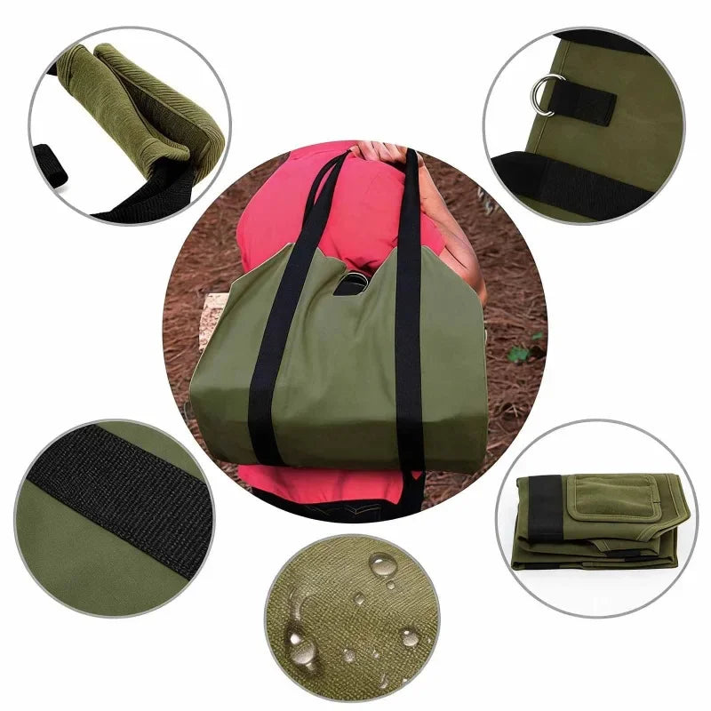Foldable Canvas Firewood Carrier Bag – Waterproof, Indoor & Outdoor Firewood Carrier Bag QXL