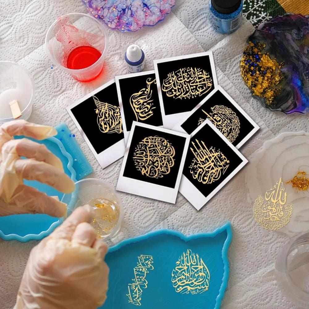 9-Pack Islamic Script Metal Gold Stickers | DIY Resin Craft Craft Stickers QXL