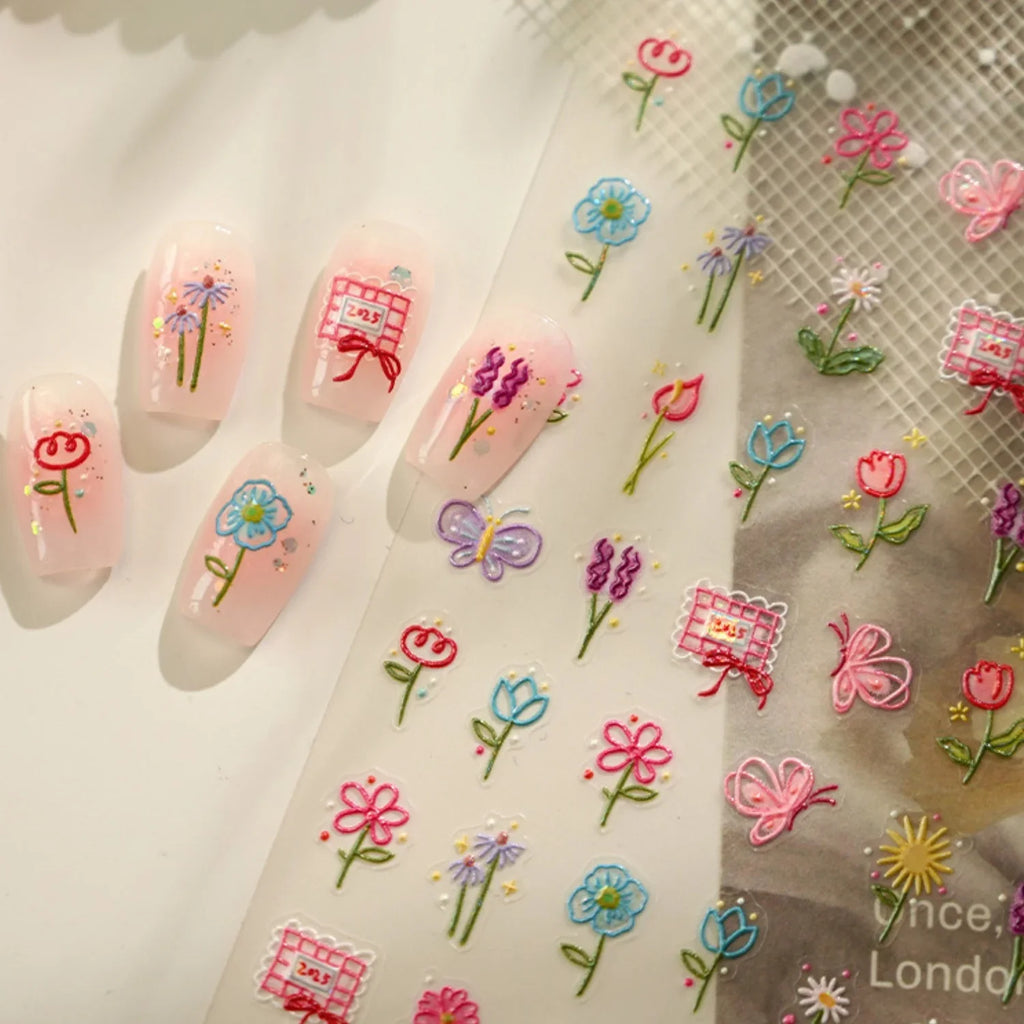 5D Floral Butterfly Nail Stickers – Spring Garden Decals Nail Art Stickers QXL