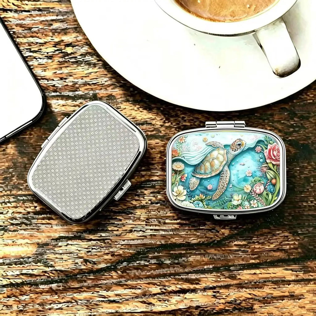 Sea Turtle Metal Pill Case | 2-Compartment Travel Organizer Travel Pill Organizer QXL