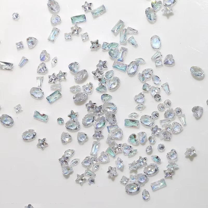 50-Pc 5A Zircon Aurora Nail Rhinestones | Mixed Shape Charms Nail Art Rhinestones QXL