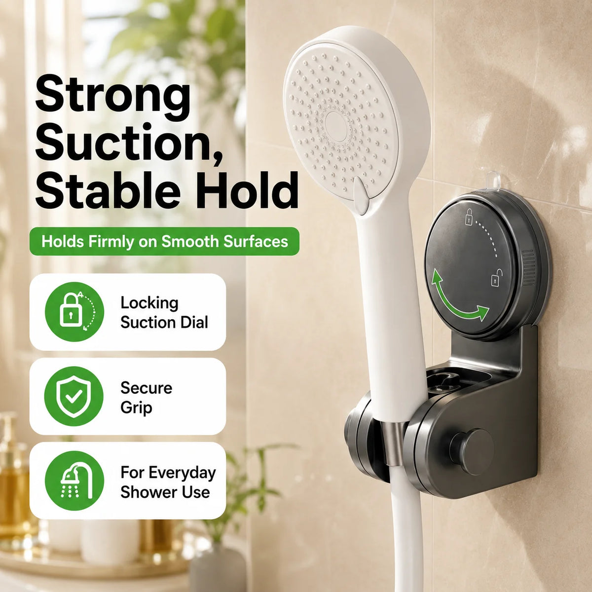 No-Drill Suction Cup Shower Head Holder | 360° Adjustable Shower Head Holder QXL