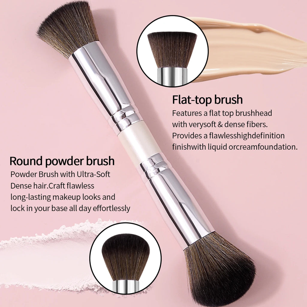 KOSSHOW Dual-Ended Makeup Brush | Foundation & Powder Dual-Ended Makeup Brush QXL Silver