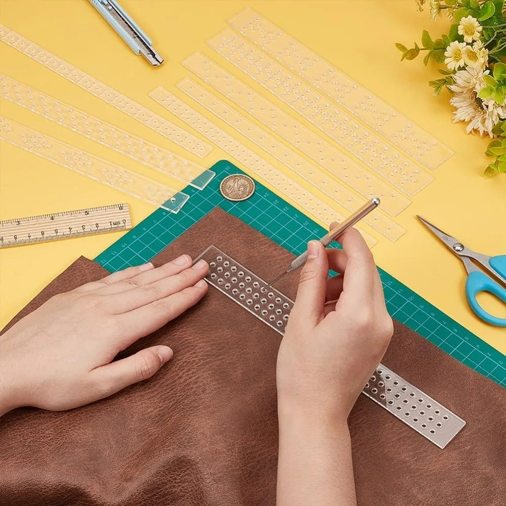 9-Pc Acrylic Leather Punch Spacing Templates | 3 Widths Leather Craft Template QXL