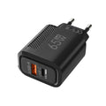 65W GaN USB-C Fast Charger | PD Wall Adapter EU/US Plug USB-C Wall Charger QXL EU BLACK