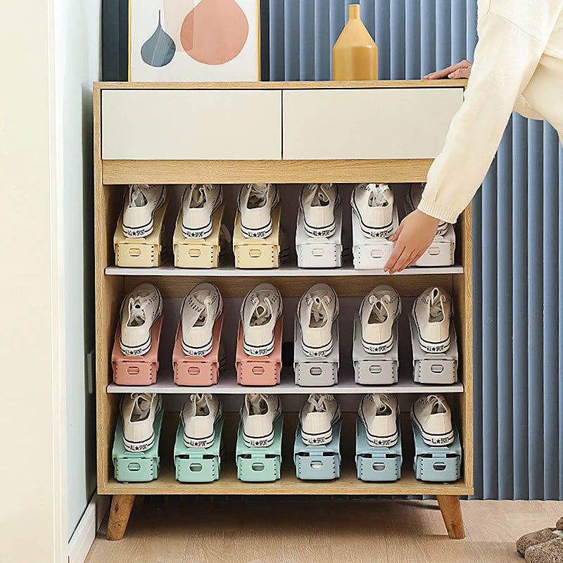 Adjustable Stackable Shoe Rack – Space-Saving Plastic Shelf Shoe Rack QXL