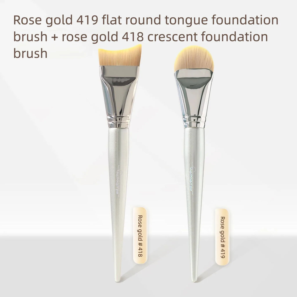 Tongue-Shaped Flat Foundation Brush | Synthetic Fiber Makeup Foundation Brush QXL 418 and 419