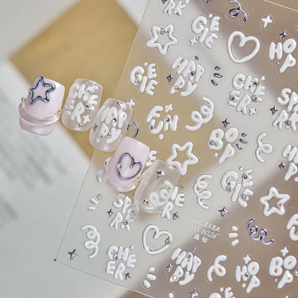 5D Bubble Font Nail Stickers – SPARK HAPPY CHEER Word Decals Nail Art Stickers QXL
