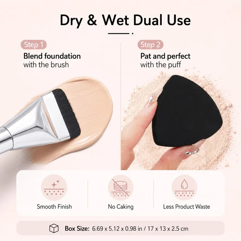 Triangle Makeup Puff & Foundation Brush Set – 3-Piece Makeup Sponge & Brush Set QXL