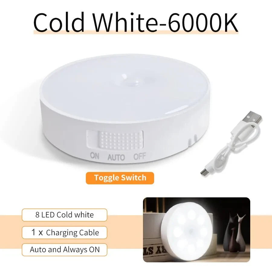 Motion Sensor LED Night Light | Wireless Magnetic Round Lamp LED Night Light QXL White Light USB Plug