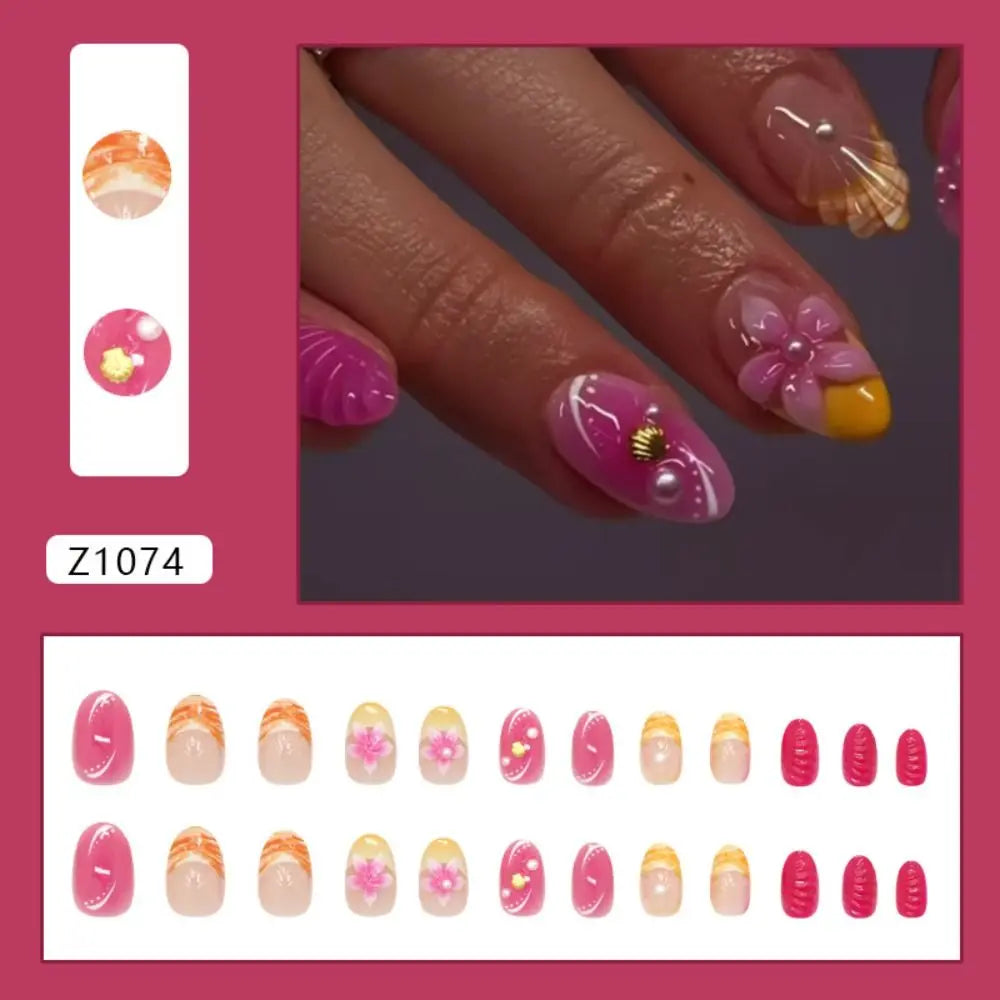 24-Pack Almond Press-On Nails | Aurora Pearl French Designs Press-On Nails QXL