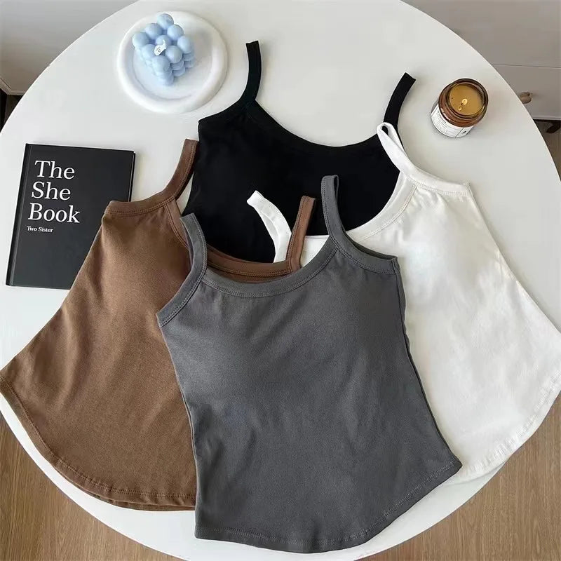 U-Neck Built-In Bra Camisole | Curved Hem Sleeveless Tank Top Camisole Tank Top QXL