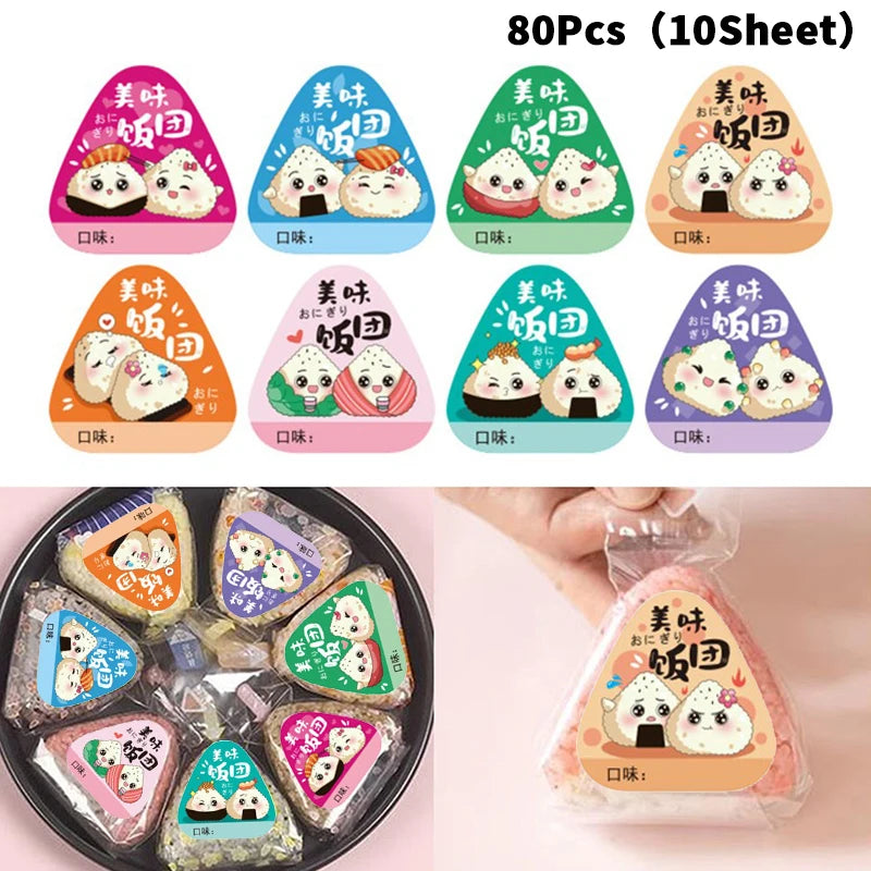 80-Pack Onigiri Rice Ball Sealing Stickers | Bento Sushi Bags Food Packaging Stickers QXL