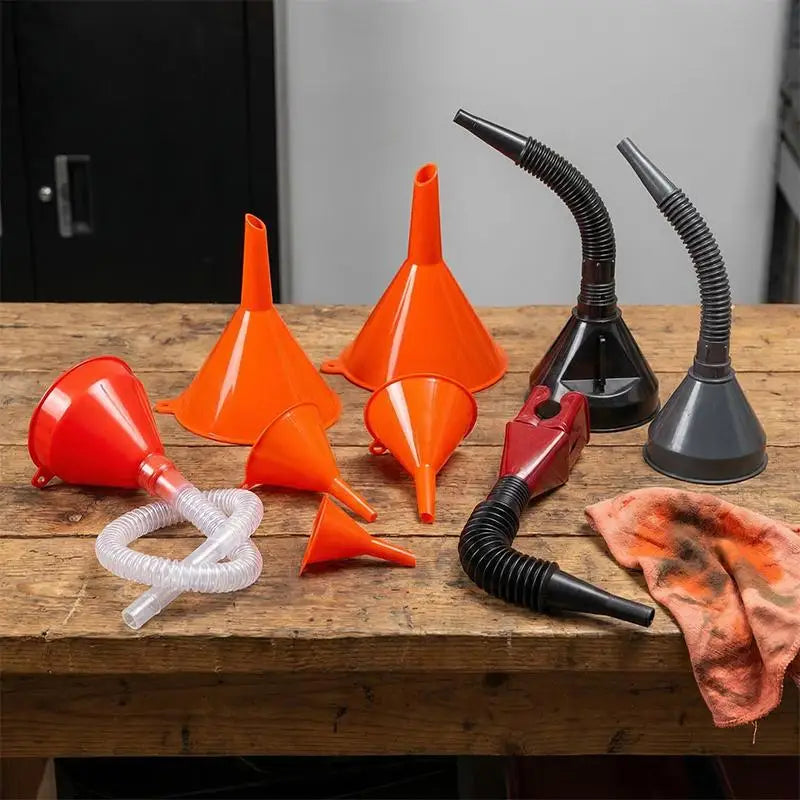 8-Piece Plastic Funnel Set | Fuel, Oil & Fluid Transfer Kit Automotive Funnel Set QXL