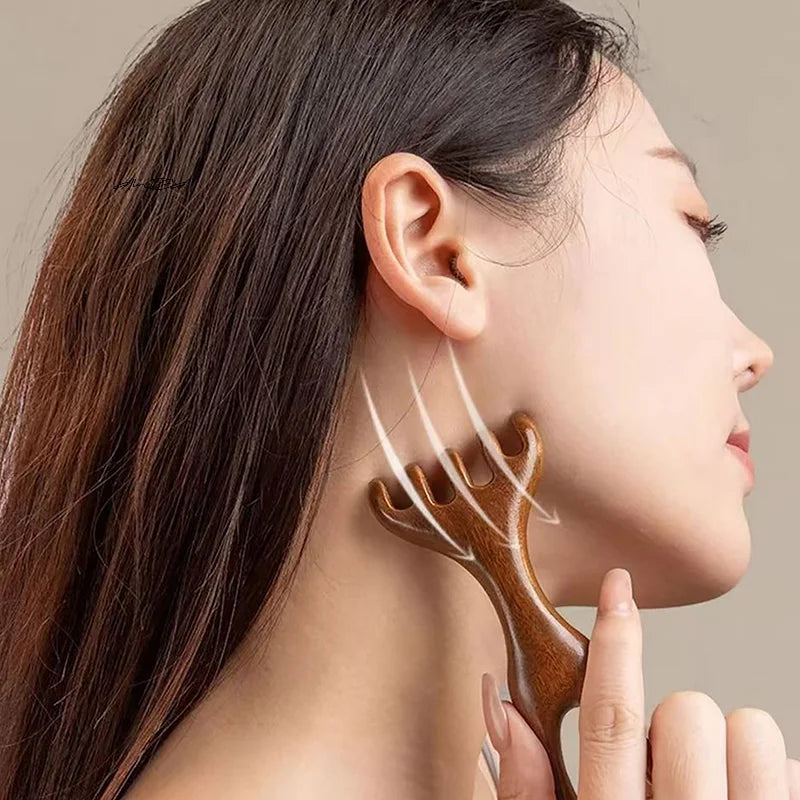 Sandalwood Deer Antler Wide Tooth Comb & Scalp Massager Scalp Massage Comb QXL