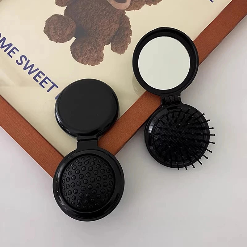 Mini Folding Hair Brush Comb with Mirror | Anti-Static Travel Folding Hair Brush Comb QXL