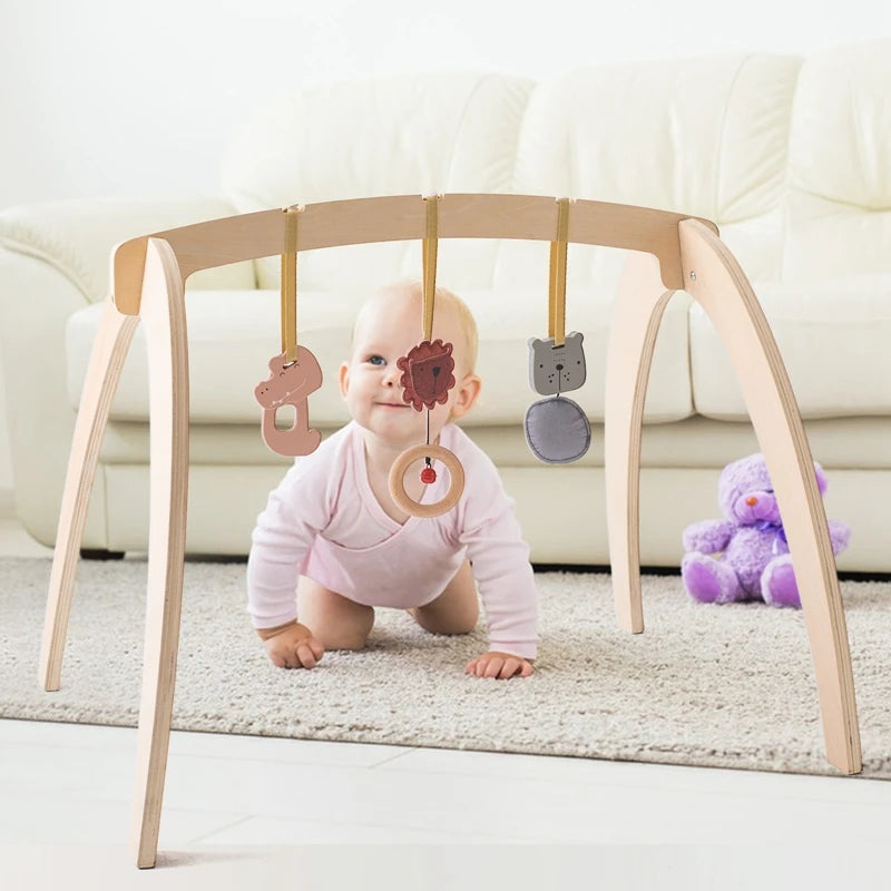 Wooden Baby Play Gym with Rattle Pendants | Sensory Toy Baby Play Gym QXL
