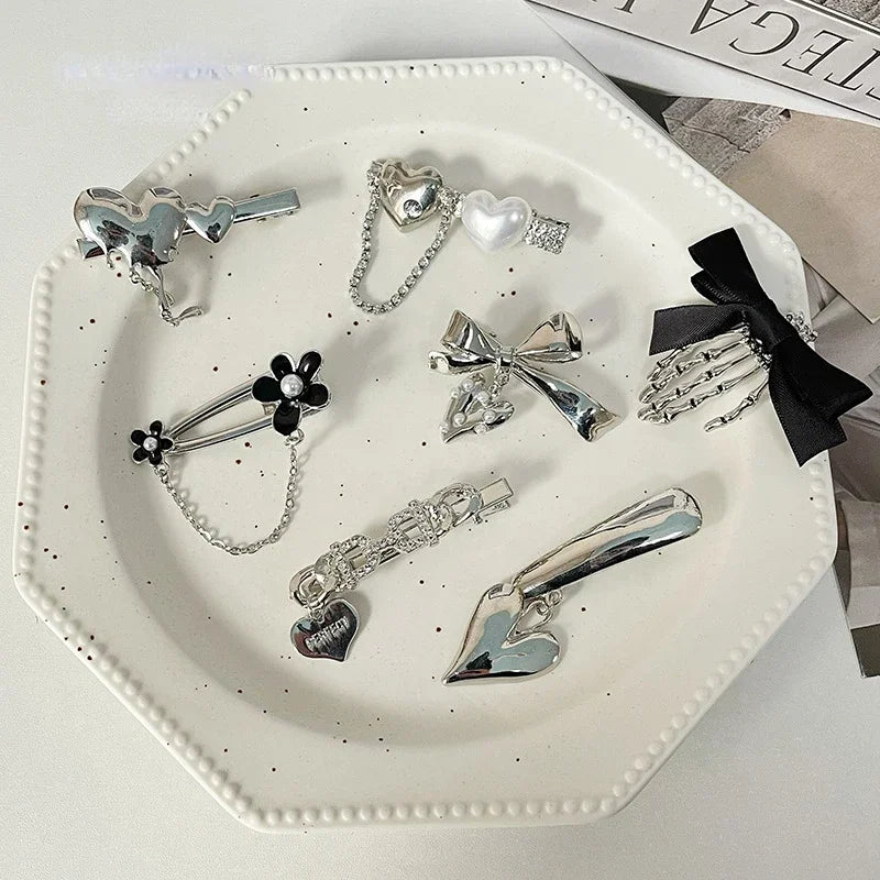 Silver Y2K Metal Duckbill Clip | Side Bang Barrette Hairpin Hair Clip Barrette QXL