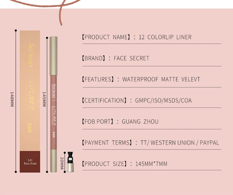 12-Color Waterproof Velvet Matte Lip Liner Pencil Set Lip Liner Pencil QXL